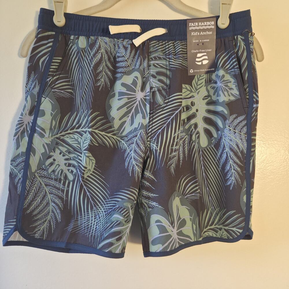 New Fair Harbor Boys Anchor Swim Trunks With Knit Liner Youth Kids XL Evergreen